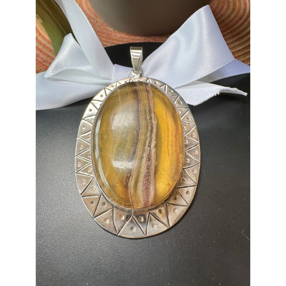 Large Oval Fluorite Pendant in Sterling Silver